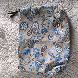 Thirty-one Paisley blue and tan zippered pouch 12x10